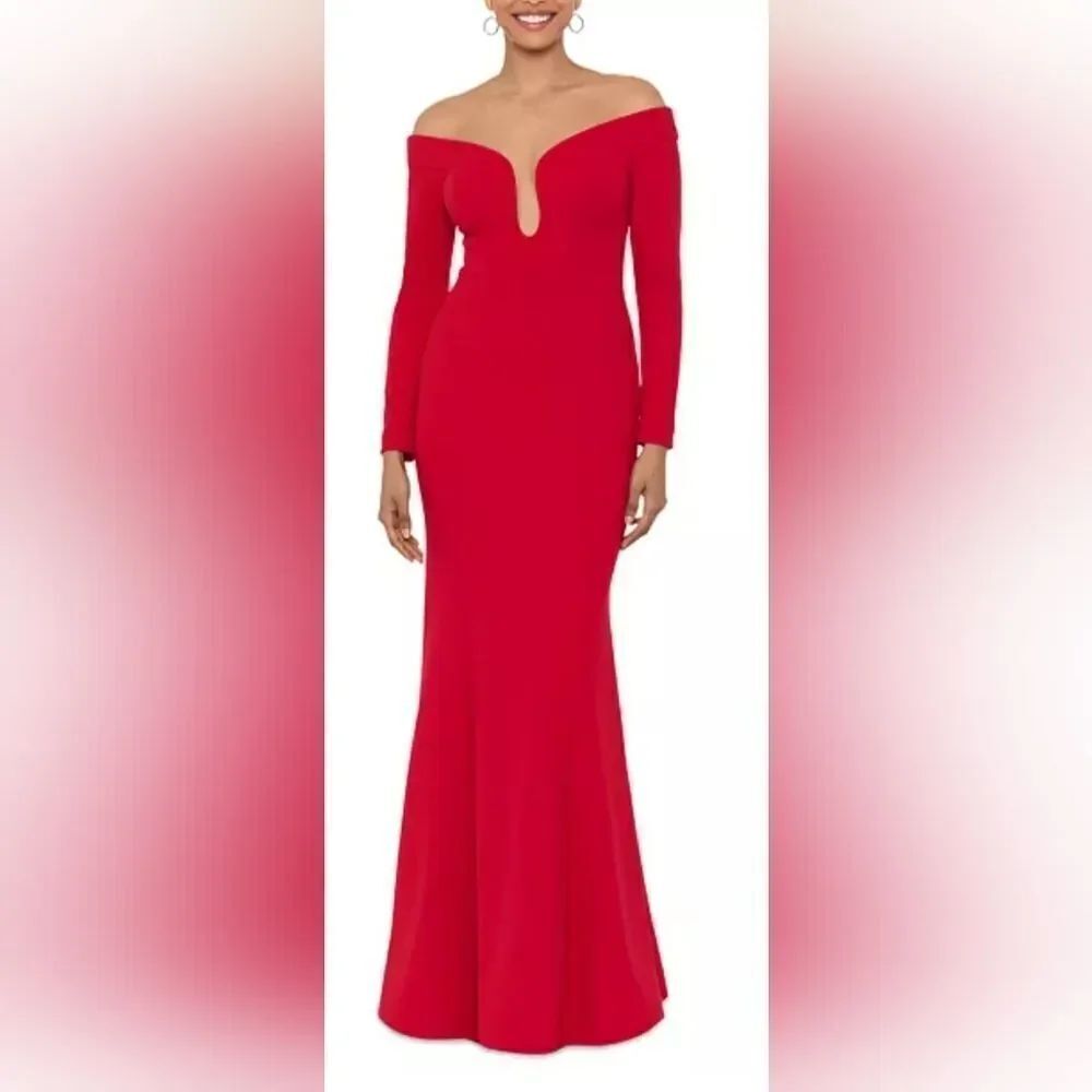 XSCAPE Illusion Long Sleeve Scuba Crepe Gown NWT size 10 Red